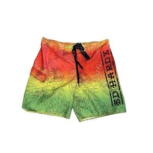 NWT ED HARDY Men's Swim Trunk LIGHTNING TIGER BOARD SHORTS Orange Green Size XL